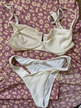 Ree Bees Cream Ribbed Underwire Bikini Set
